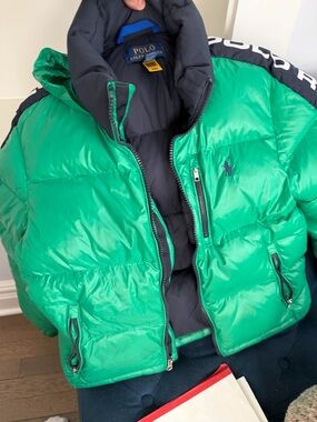 Polo by Ralph Lauren Kids Bright Green Puffer Coat with Navy Lining